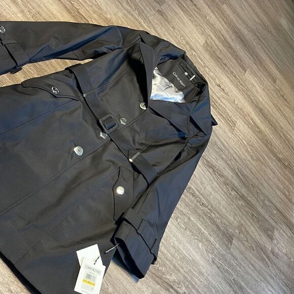 Calvin Klein Single Breasted Rain Trench (Black) - Picture 2 of 3